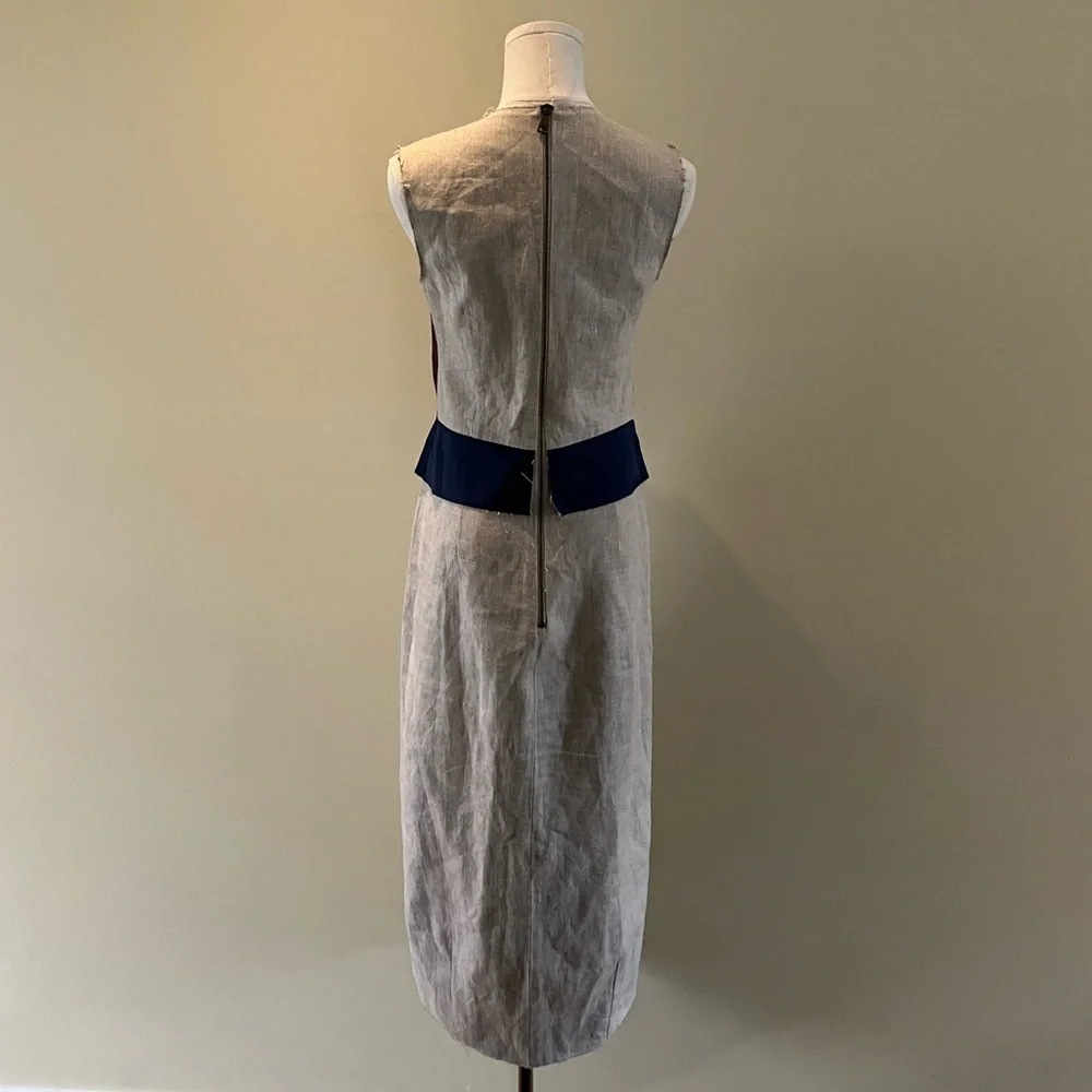 Tan Sleeveless Sheath Dress with Plunge Neckline - Picture 5 of 8